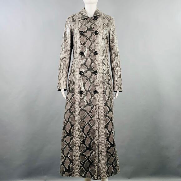 STAND STUDIO Size M Sasha Grey Black Polyester Blend Snakeskin Print Coat - Picture 1 of 9